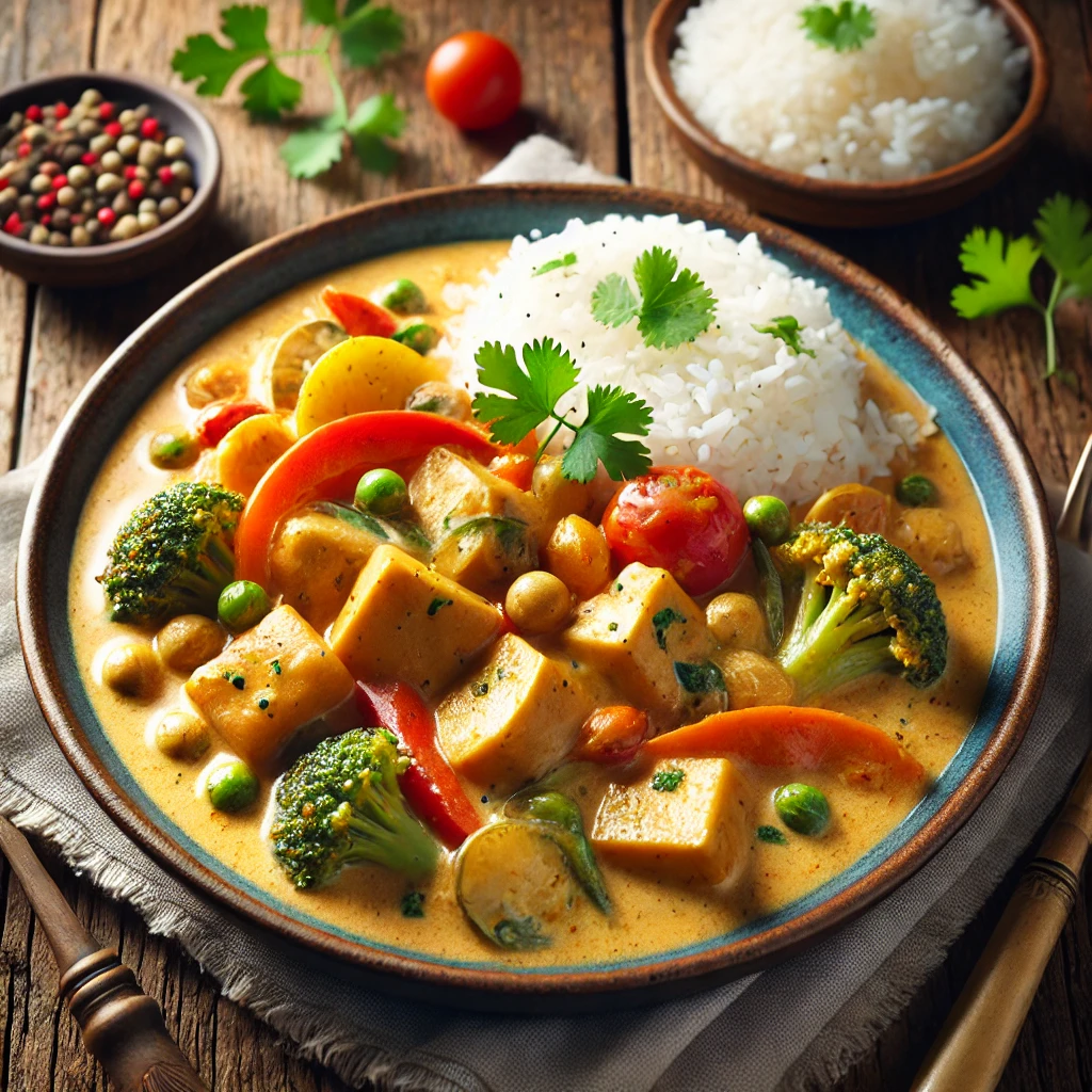 Jackfruit-Thai-Curry ist ein aromatisches und cremiges Gericht, das die Aromen von Kokosmilch und Thai-Gewürzen kombiniert. Es ist eine köstliche vegane Option, die perfekt zu Reis oder Nudeln passt. <br>Empfohlene Beilagen<br>Jasminreis oder Reisnudeln.<br>Dieses Rezept ist für 4 Personen.